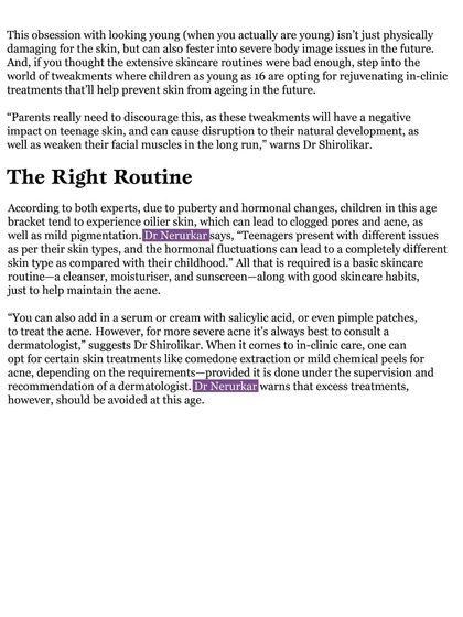 What is the right routine for a teenager? In this part of my Harper's Bazaar feature, I explain that a basic routine of a cleanser, moisturizer, and sunscreen is all that's needed, and warn against excessive treatments at a young age.