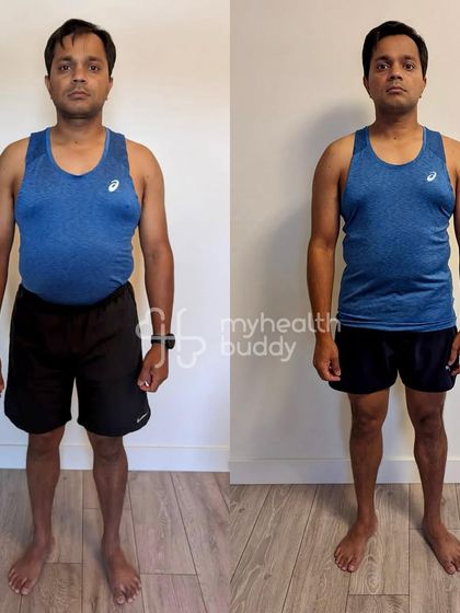 This vegetarian client lost 5 kgs and significant body fat in 3 months, even with a lot of work travel. He stuck to his meal plan and used hotel gyms, showing that determination overcomes any obstacle.