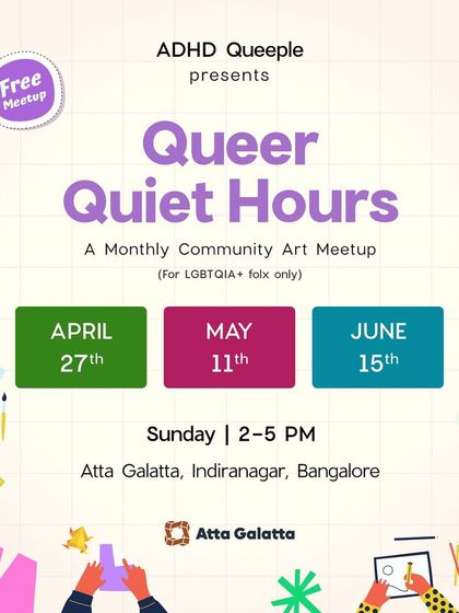Poster for 'Queer Quiet Hours', a soft, no-pressure space for the LGBTQIA+ community.
