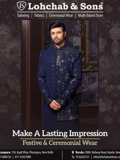 Make a lasting impression with our festive wear. This asymmetrical navy blue Indo-Western kurta is adorned with scattered embellishments, offering a modern and stylish option for a Sangeet or reception.