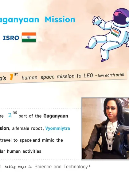 Celebrating India's Gaganyaan Mission, our first human space mission to low earth orbit. The mission will even feature a female robot, Vyommitra, who will travel to space to mimic human activities.