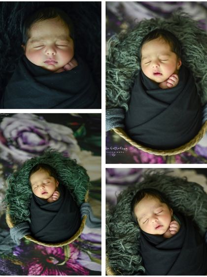 A collage showcasing the dramatic and artistic black wrap session, with a mix of close-up and wider shots.