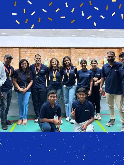 The full Eklavya team, including shooters, coaches, and parents, celebrating our collective success.