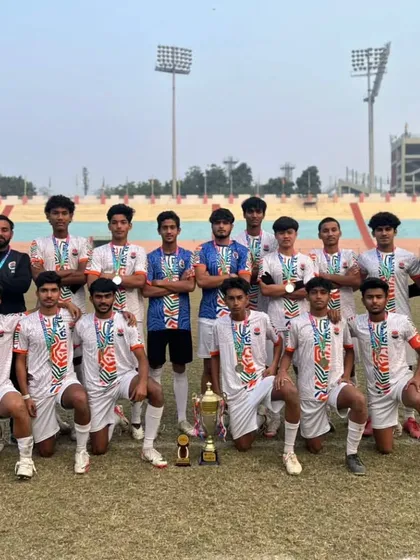 The team that wins together, stands together. Our U19 squad posing with their medals and trophy after a successful run in the Delhi Youth League.