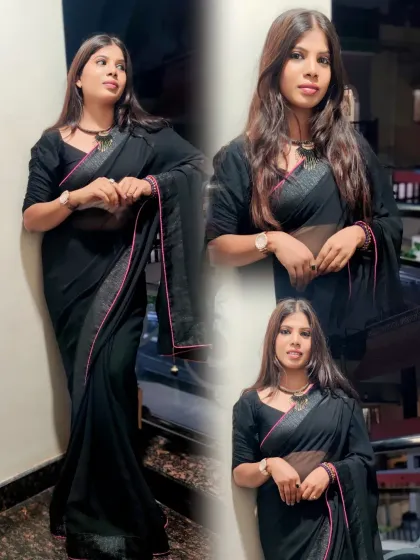 A collage of me in a simple yet elegant black saree. A black saree is a timeless classic that every woman should own.