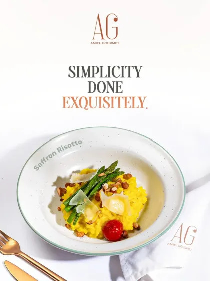 Simplicity done exquisitely. My saffron risotto is creamy and vibrant, topped with bright asparagus, buttery almonds, and sweet confit tomatoes. It’s a dish that lingers long after the last bite.