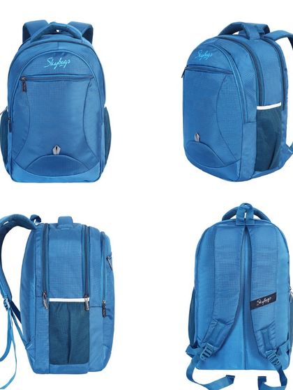 This four-in-one infographic for a Skybags backpack provides a comprehensive look at the product from all key angles, helping customers to shop with confidence.