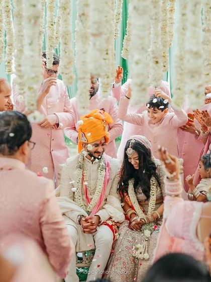 A shower of flowers and blessings for the new couple. A beautiful, chaotic, and happy moment from a mountain wedding.