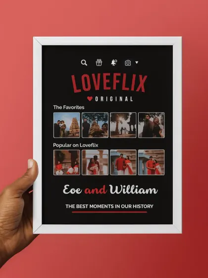 Your love story deserves its own show. This "Loveflix" frame is a fun and modern way to display your best moments together, designed like a streaming service interface for a truly original gift.