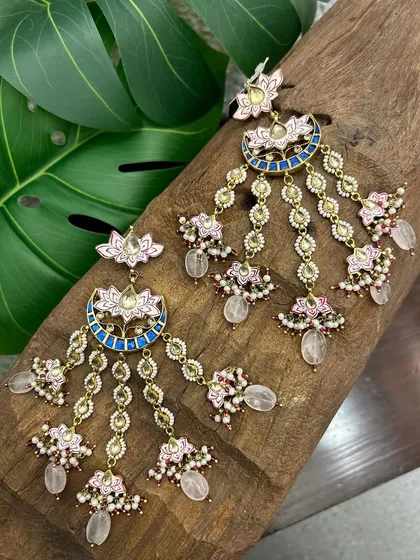 For me, accessories are wearable art. These exquisite meenakari earrings, with their lotus motifs and delicate pearl drops, are a testament to the beauty of traditional Indian craftsmanship.