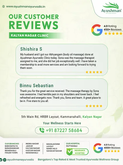Our Kalyan Nagar clinic is praised for the exceptional work of therapists like Sona, who provides awesome massage therapy for issues like lower back pain. Clients feel refreshed and energetic, with some even taking memberships to continue their wellness journey with us.