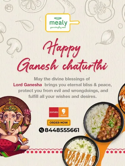 Happy Ganesh Chaturthi from the Mealy family. We hope Lord Ganesha blesses you with success and happiness. Celebrate the occasion with our variety of authentic Indian meals.