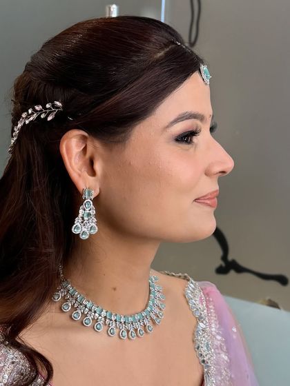 Another angle of the engagement look, this time showing the other side with a different hair accessory. This demonstrates how I can create a balanced yet unique look from all sides.