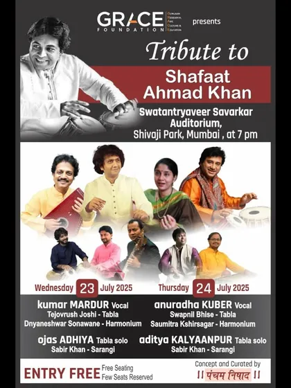 The announcement for a concert paying tribute to Shafaat Ahmad Khan, where I accompanied esteemed vocalist Kumar Mardur ji.