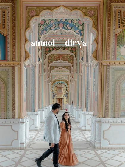 Your love story set against the grandeur of history. This pre-wedding portrait was taken at Patrika Gate in Jaipur, blending the couple's modern romance with timeless Indian architecture. This is for couples who dream of a royal, elegant engagement session.