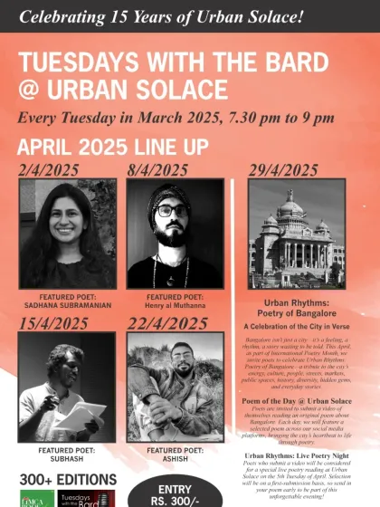 Our incredible line-up for April 2025, celebrating International Poetry Month with four featured poets and a special "Urban Rhythms" live poetry night.