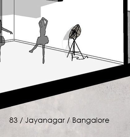 A close-up of the ground floor space in the 'Project 83' concept, envisioned as a dance or photography studio. This highlights the building's mixed-use potential and its connection to the creative arts.