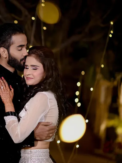 An intimate moment from a destination engagement in Orchha. The soft glow of the fairy lights and the historic setting create a magical, romantic atmosphere that I love to capture for my couples.