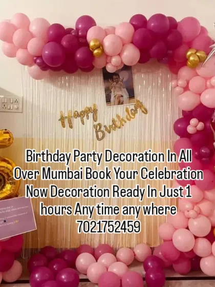 A fun and girly makeup-themed decoration for a 5th birthday. The pink balloon arch is accented with a giant lipstick foil balloon and a number '5' foil, perfect for a little fashionista.