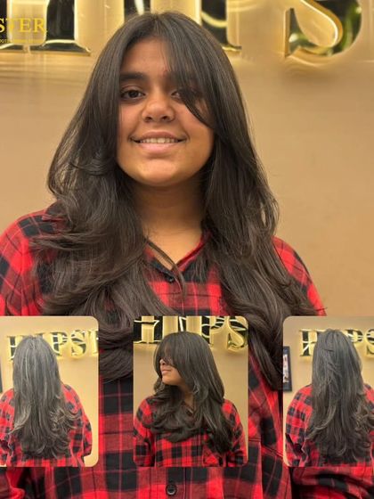 This collage shows a cute layered haircut, perfect for adding style and movement to long hair.