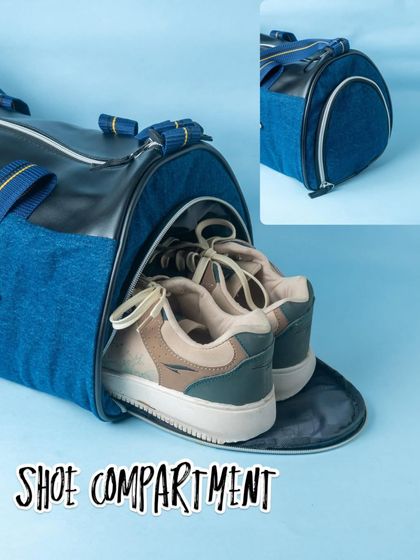 Our denim duffle bag is designed with practicality in mind, featuring a separate shoe compartment to keep things clean and organised.