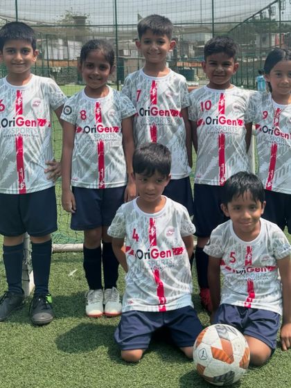 The full U7 squad, ready and eager for their first-ever league match. This is the start of their football journey.