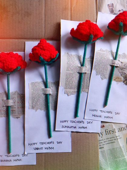 The full set of four personalized rose cards for a customer's teachers. It was a joy to make this thoughtful gift.