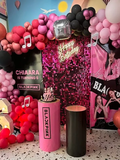 For the little K-Pop fans, we hosted this glamorous Blackpink-themed 6th birthday party, complete with a sequin backdrop, a disco ball, and lots of pink.