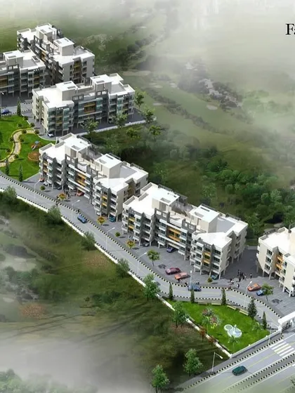 This aerial perspective shows the master plan for "Hari Om Nagar," a 2-acre residential complex in New Panvel comprising 364 apartments. The layout was designed to foster a sense of community while optimizing land use, demonstrating my experience in large-scale residential development.