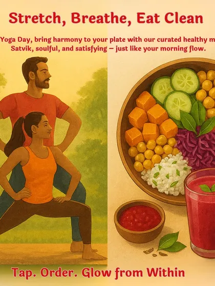 We believe in food that nourishes your body and soul. This Yoga Day special features a satvik, colorful Buddha bowl, perfect for a post-workout meal or a clean eating day.