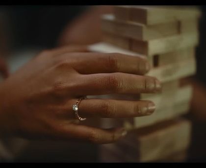 A matching close-up of Patralekhaa's hand, showcasing her Tanishq soulmate ring. These detail shots are crucial for highlighting the design and craftsmanship of the jewelry.