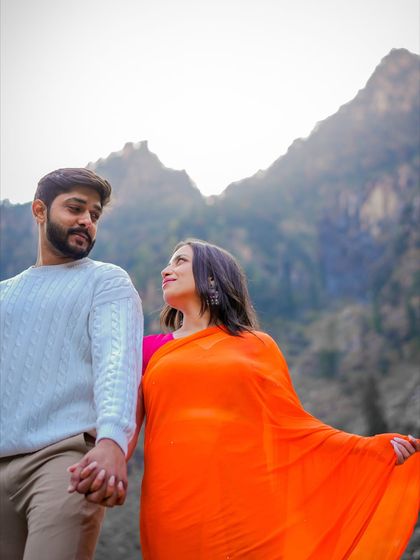 A close-up shot capturing the loving gaze between a couple during their Bollywood-inspired pre-wedding photoshoot in Manali.