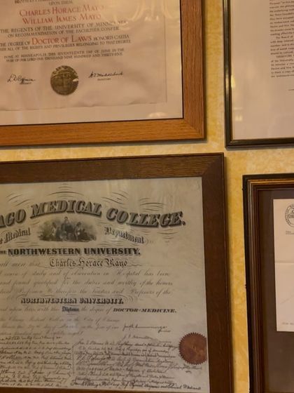 A closer look at the historic medical diplomas at the Mayo Clinic. Each one tells a story of a journey in medicine, inspiring us to uphold the highest standards.