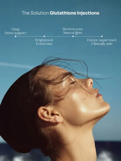 The solution for skin that looks tired from internal and external stressors is Glutathione injections. This treatment provides deep detox support, brightens and evens skin tone, and revives your natural glow in a clinically safe, doctor-supervised setting.