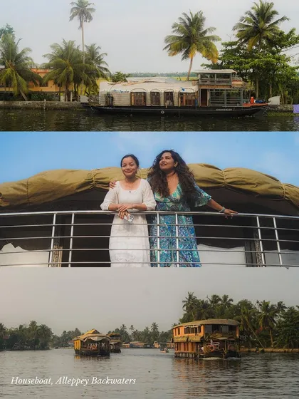 A collage of our Kerala Escapade, featuring the iconic houseboats of Alleppey. It highlights the peaceful, scenic beauty of floating through the backwaters.