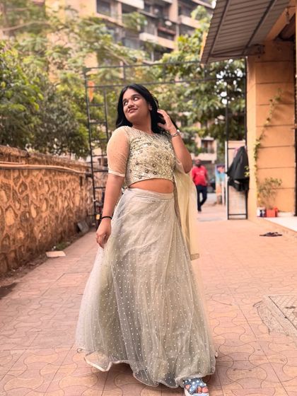 This pista green lehenga is perfect for someone who loves pastel colours. It's light, airy, and very comfortable to wear for long hours.