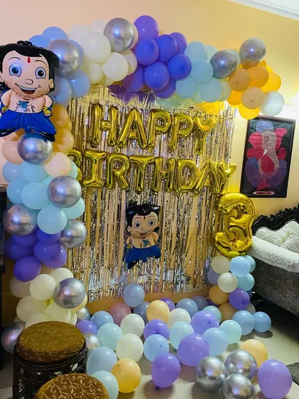 Another shot of the Chhota Bheem birthday decoration at home.