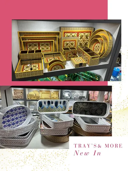 New In! A look at my new collection of trays and more, featuring traditional yellow sets and modern white and blue designs.