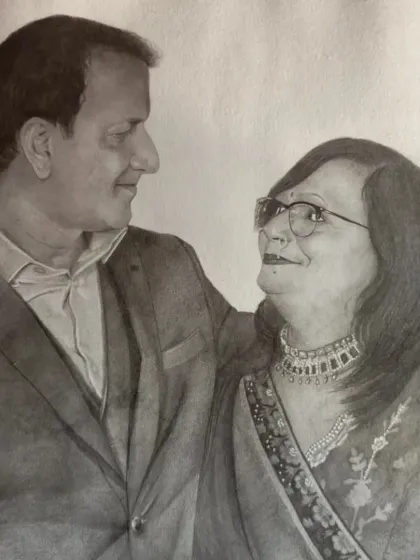 A closer look at the finished graphite pencil portrait. I used 150gsm paper to handle the detailed shading required for their expressions and clothing.