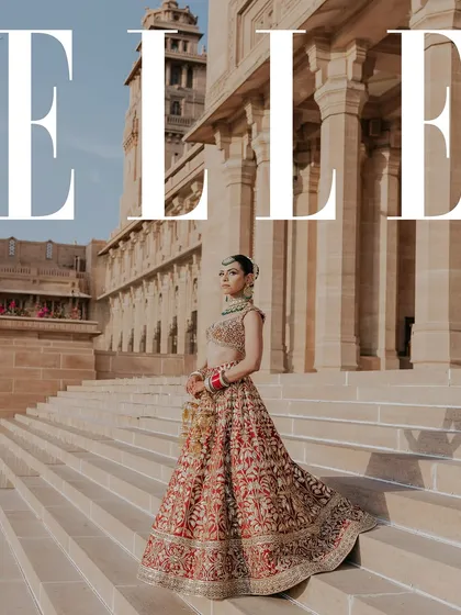 A stunning bridal portrait from a wedding we planned at Umaid Bhawan Palace, as featured in ELLE magazine. We love seeing our clients' beautiful moments celebrated in top fashion publications.