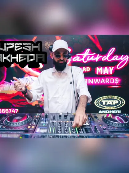 On the decks at TAP Andheri for one of my resident Saturday nights. I use a professional Pioneer DJ console to make sure every beat hits perfectly and the sound is always top-notch.