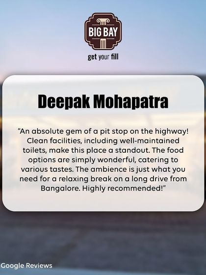 "An absolute gem of a pit stop." This review from Deepak Mohapatra praises our clean facilities, wonderful food options, and relaxing ambiance.