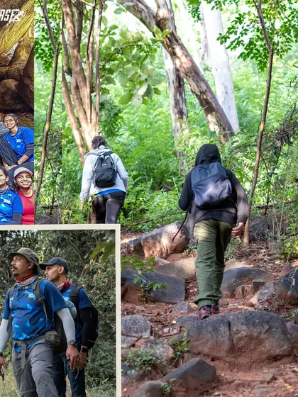A collage showing our members navigating the beautiful and challenging trails during the trek.
