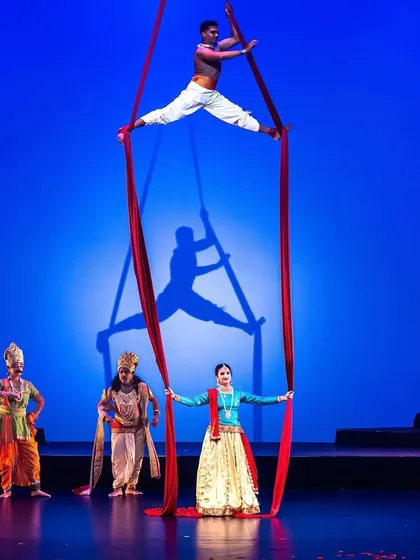 We love to innovate while staying rooted in tradition. This scene from 'Krishnaa - Fire to Frost' combines classical dance with aerial silk artistry to depict Arjuna's incredible skill during Draupadi's Swayamvara, creating a truly breathtaking visual.
