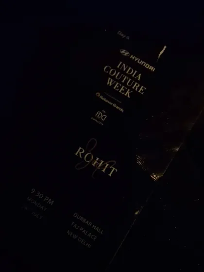 The official invite for the Rohit Bal show at India Couture Week. The elegance of the invitation itself set the tone for the spectacular show to come.