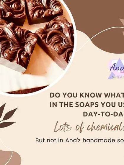 Do you know what's in your daily soap? Many contain lots of chemicals. At Ana'z Herbals, I make sure my handmade soaps, like these rich chocolate-themed bars, are completely natural and good for your skin.
