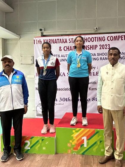 Our shooters on the podium at the 11th Karnataka State Shooting Competition, a proud moment for the academy.