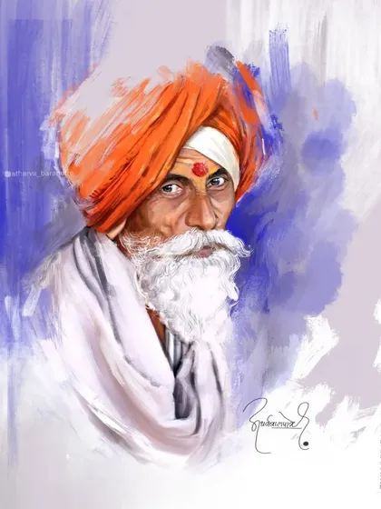 A digital portrait of a sadhu with a striking orange turban and white beard. I used expressive brushstrokes to capture the wisdom and serenity in his eyes.