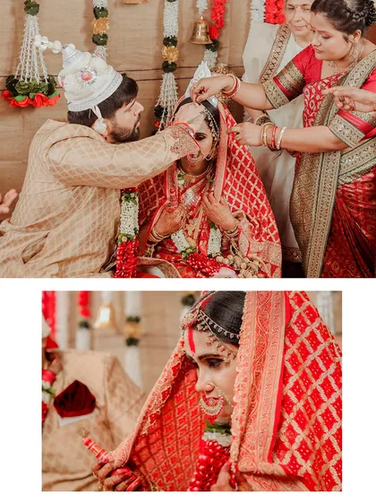 The sacred Sindoor ceremony, a deeply significant moment for the couple. I capture this ritual with the respect and focus it deserves, preserving the memory forever.