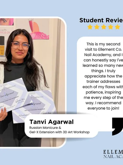 Nothing makes me prouder than seeing my students succeed. Here’s what Tanvi had to say after completing her Russian Manicure and Gel-X workshops with us. We focus on patient, step-by-step guidance.